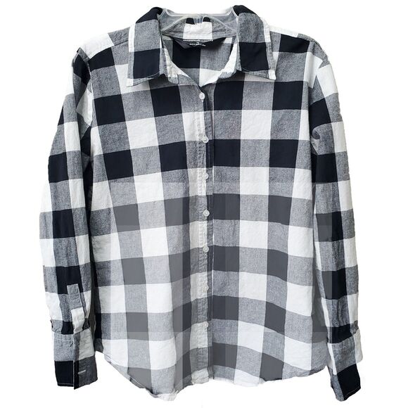Norma Kamali 100% Cotton Black/White Plaid Long Sleeve Button-Up Shirt Size L - Picture 1 of 6